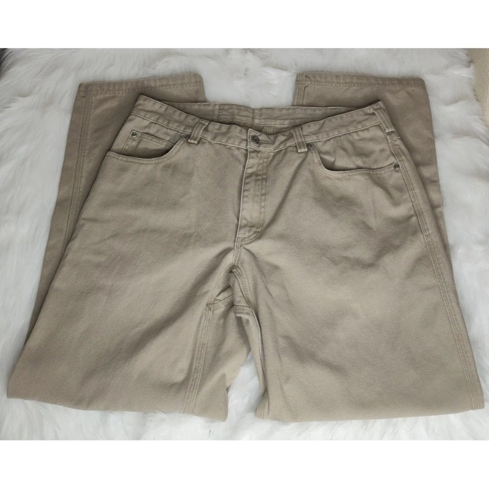 Duluth Trading Co Work Pants‎ Mens 38x34 Khaki Canvas Straight Leg 86125